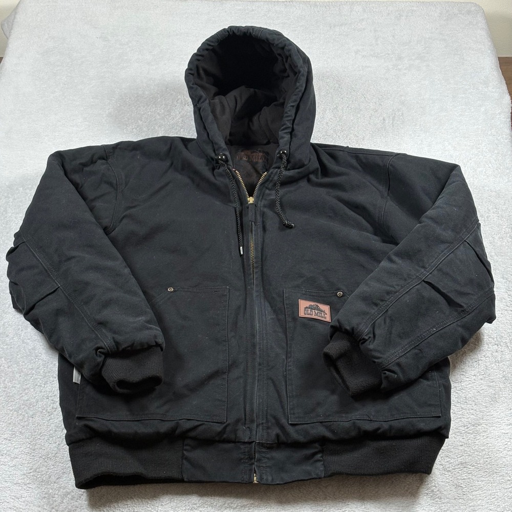 Old Mill Mens Black Canvas Hooded Work Jacket 3M Thinsulate Insulated Coat Large